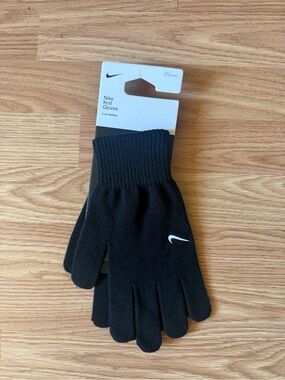 Nike Unisex Black Knit Gloves with Swoosh- L/XL